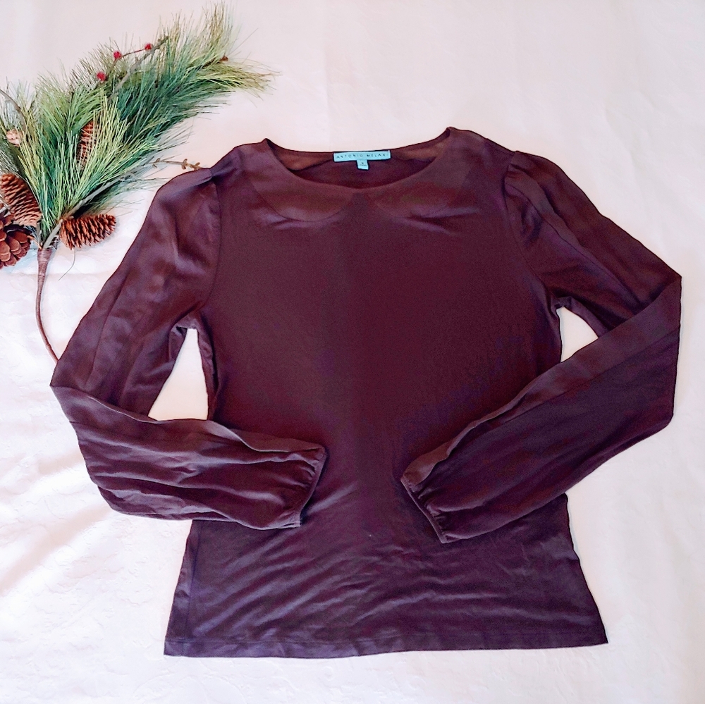 Antonio Melani Long Sleeve Top 100% Silk Trim